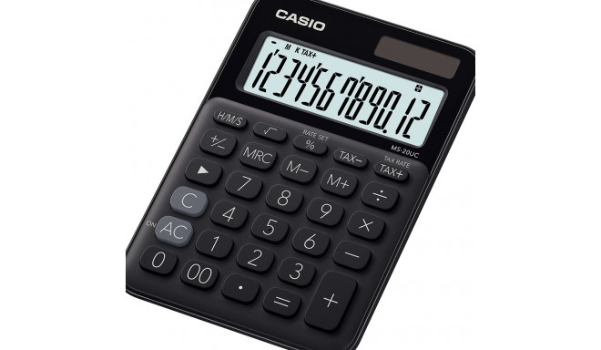 Lauakalkulaator Casio MS-20UC-Black - 12 kohaline, tava- ja päikesepatarei, 110gr, 23x106x150mm, Cas