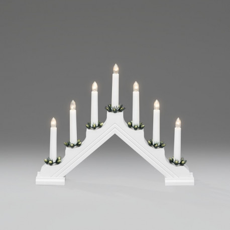 Küünlajalg kolmnurkne 38xK-28cm, 7 küünalt, 230V, 170cm juhe/ valge plastik+ plastikust kuuserosetid