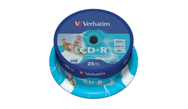 Verbatim CD-R AZO Wide Inkjet Printable 700MB 52x 25tk tornis
