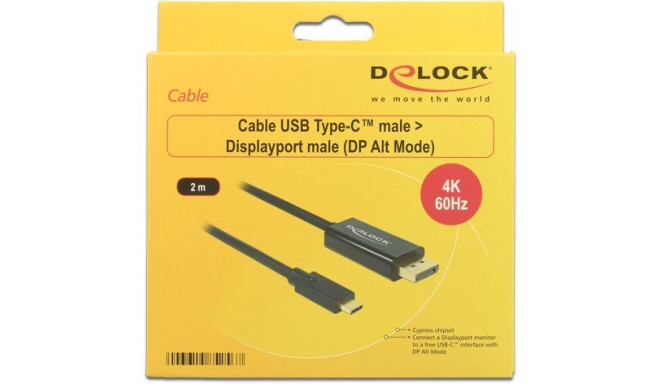 DeLock DisplayPort 1.2 > USB-C (ST-ST) 2m adapterkaabel 4K 60Hz must