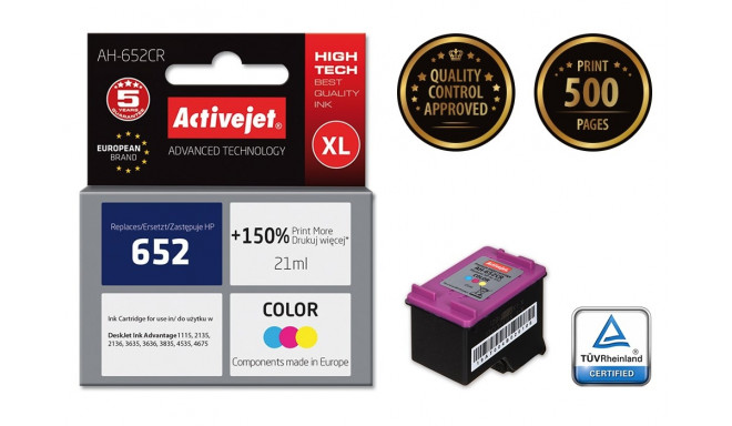 Activejet AH-652CR ink (replacement for HP 652 F6V24AE; Premium; 21 ml; color)