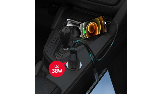 Unitek P1400A autolaadija 38W USB-A USB-C QC 3.0