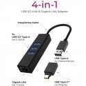 HUB 3Port ICY BOX 1xUSB-C Adapter 1xGigabit LAN Ethernet passiv Black