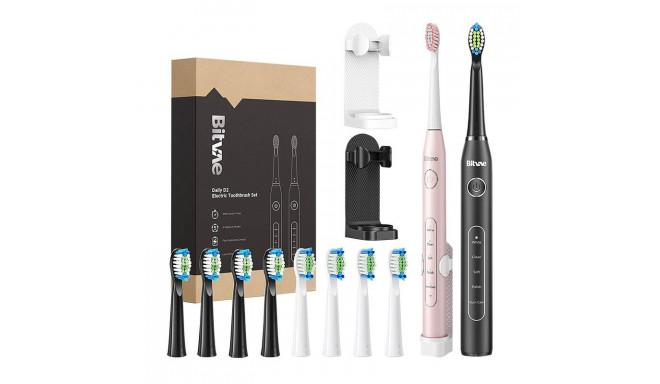 Sonic toothbrushes with tips set and 2 toothbrush holders Bitvae D2+D2 (pink and black)