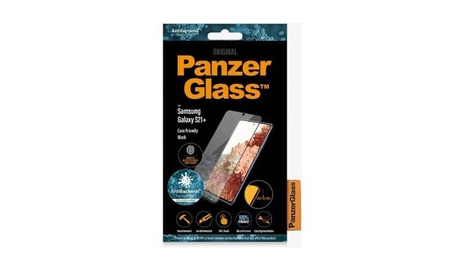 PanzerGlass - Samsung, Galaxy S21+ Series, Antibacterial glass, Black, Antifingerprint screen protec