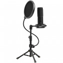 LORGAR Voicer 721, Gaming Microphone, Black, USB condenser microphone with tripod stand and pop filt