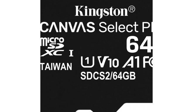 "CARD 64GB Kingston Canvas Select Plus MicroSDXC 100MB/s +Adapter"