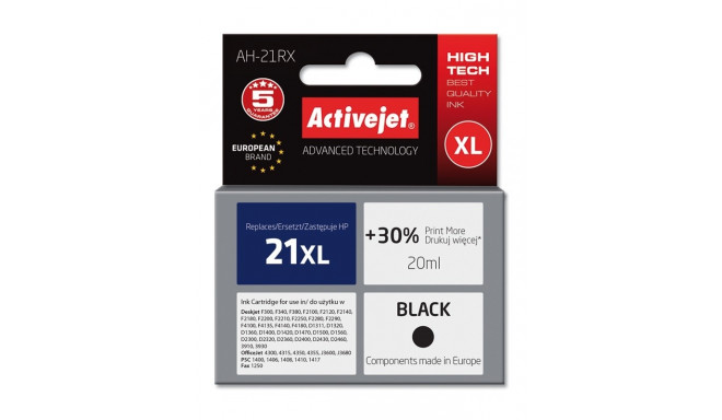Activejet AH-21RX Ink (replacement for HP 21XL C9351A; Premium; 20 ml; black)