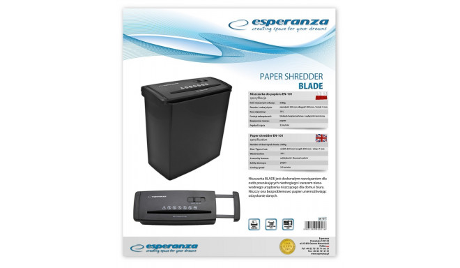 Esperanza EN101 paper shredder Strip shredding 22 cm Black