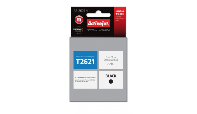 Activejet AE-2621N Ink cartridge (replacement for Epson 26 T2621; Supreme; 22 ml; black)