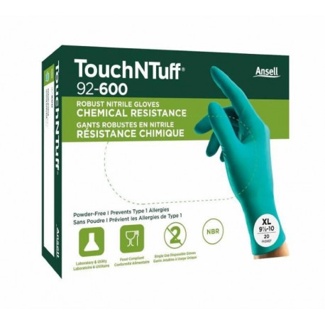 Disposable nitrile gloves Ansell TouchNTuff 92-600, 0,12mm thick, size M (7,5-8), smooth palm, green