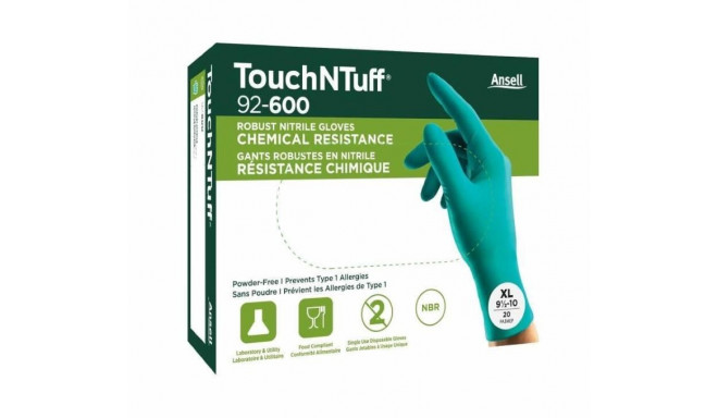 Disposable nitrile gloves Ansell TouchNTuff 92-600, 0,12mm thick, size M (7,5-8), smooth palm, green
