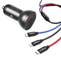 BASEUS car charger 2xUSB 4,8A 24W Digital Display + cable 3in1 (Micro / Lightning 8-pin / Type C) 1,