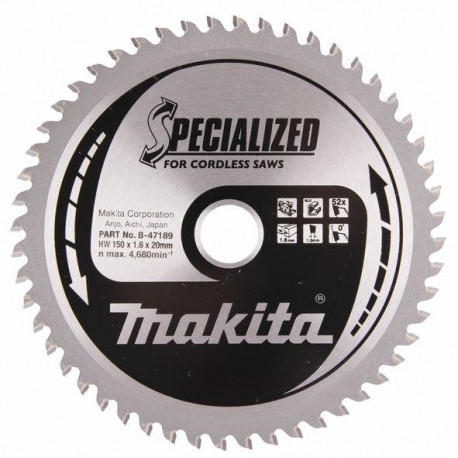 Cutting disc 150x1.6x20mm 0°, 52 teeth, for aluminum Makita (battery tool)