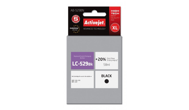 Activejet AB-529BN tindikassett (asendus Brother LC529BK; Supreme; 58 ml; must)