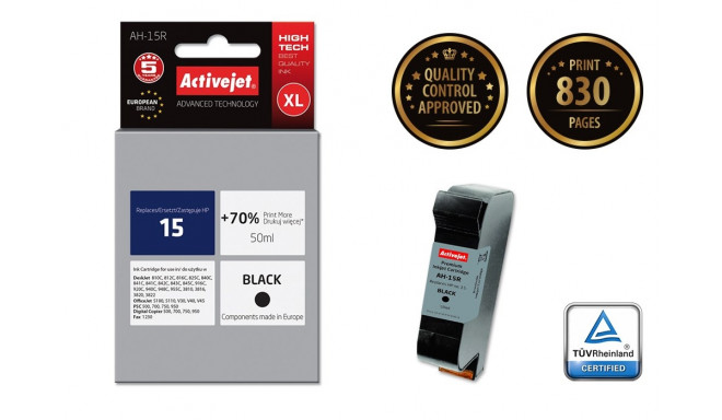 Activejet AH-15R tindikassett (asendus HP 15 C6615N; premium; 50 ml; must)