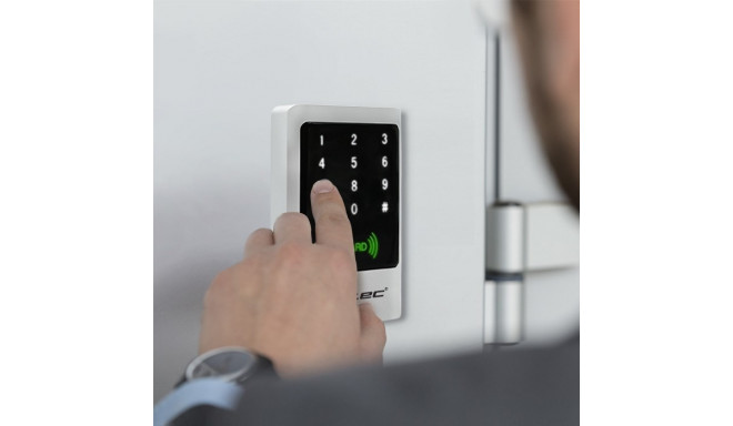 Qoltec 52444 Code lock MIMAS with RFID reader Code | Card | key fob | Doorbell button | IP68 | EM