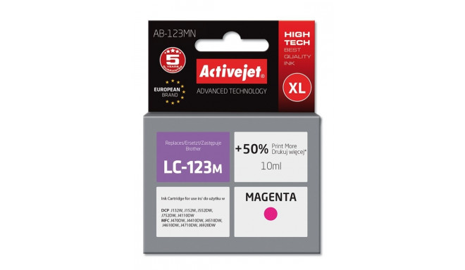 Activejet AB-123MN Ink cartridge (replacement for Brother LC123M/121M; Supreme; 10 ml; magenta)