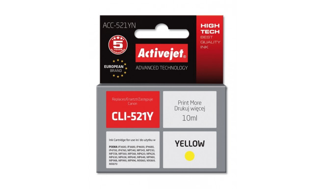 Activejet ACC-521YN Ink (replacement for Canon CLI-521Y; Supreme; 10 ml; yellow)