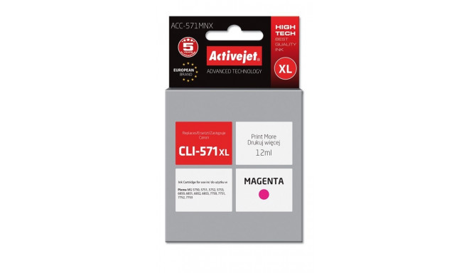 Activejet ACC-571MNX tindikassett (asendus Canon CLI-571XLM; Supreme; 12 ml; magenta)