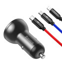 BASEUS car charger 2xUSB 4,8A 24W Digital Display + cable 3in1 (Micro / Lightning 8-pin / Type C) 1,