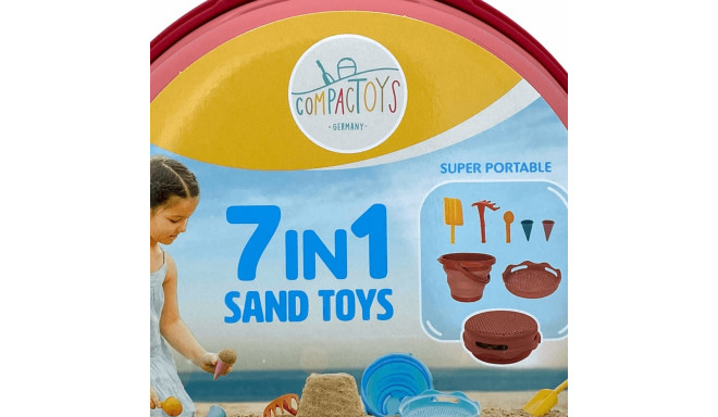 COMPACTOYS Beach bucket with sandbox toys 7 in 1, red