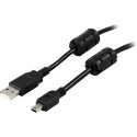 Deltaco USB 2.0 Cable A/mini B, 2m USB cable USB A Mini-USB B Black