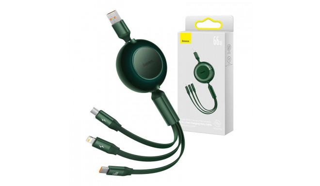 Baseus Bright Mirror 3, USB 3-in-1 cable for micro USB / USB-C / Lightning 66W / 2A 1.1m (Green)