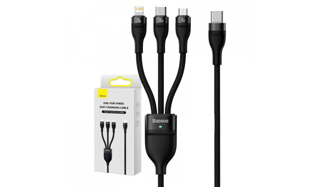 3in1 USB cable Baseus Flash Series 2, USB-C + micro USB + Lightning, 100W, 1.5m (black)