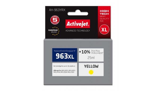 Activejet AH-963YRX Ink (replacement for HP 963XL 3JA29AE; Premium; 1760 pages; 25 ml, yellow)