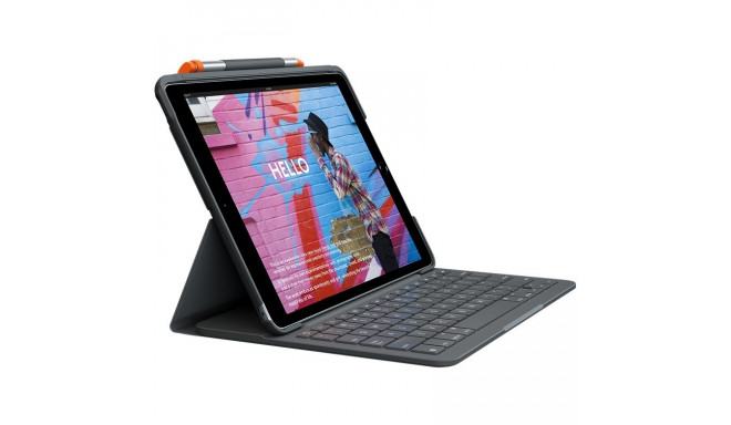 "Logitech Slim Folio Bluetooth Tastatur und Schutzhülle iPad 7./8. Generation grey QWERTZ DE"