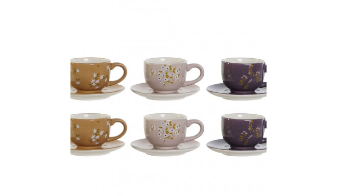 Piece Coffee Cup Set DKD Home Decor Yellow Pink Mustard Lilac Metal Dolomite 180 ml