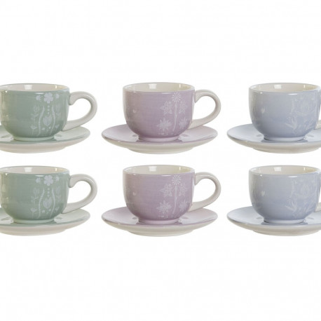 Coffee Set DKD Home Decor Blue White Green Lilac Metal Dolomite 180 ml
