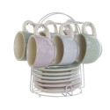 Komplekts ar kafijas tasēm DKD Home Decor Zils Balts Zaļš Ceriņš Metāls 180 ml