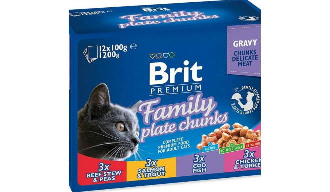 Cat food Brit Pouches Family Plate Chicken Turkey Veal Cod 12 x 100 g