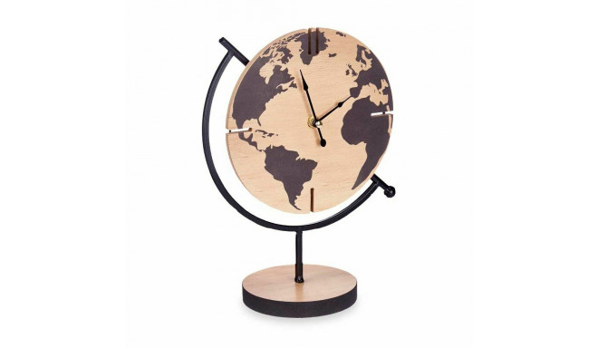 Table clock World Map Black Metal MDF Wood 22,5 x 30,5 x 12 cm (6 Units)