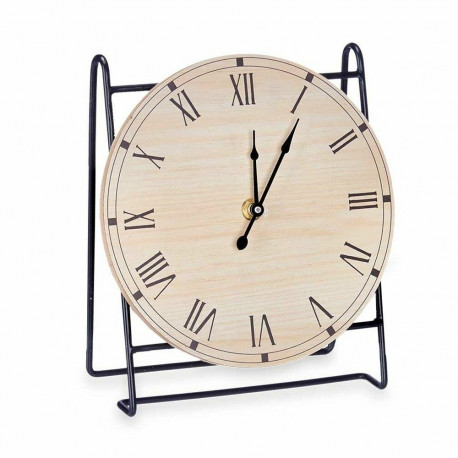 Table clock Black Metal MDF Wood 19 x 21 x 9 cm (6 Units)