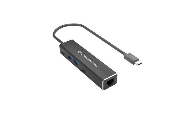 Conceptronic ABBY13B Gigabit Ethernet USB 3.2 Gen 1 Adapter with USB Hub, GbE, USB-A x 2, USB-C x 2