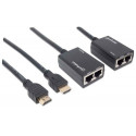 Manhattan 1080p HDMI over Ethernet Extender with Integrated Cables, Distances up to 30m with 2x Cat5