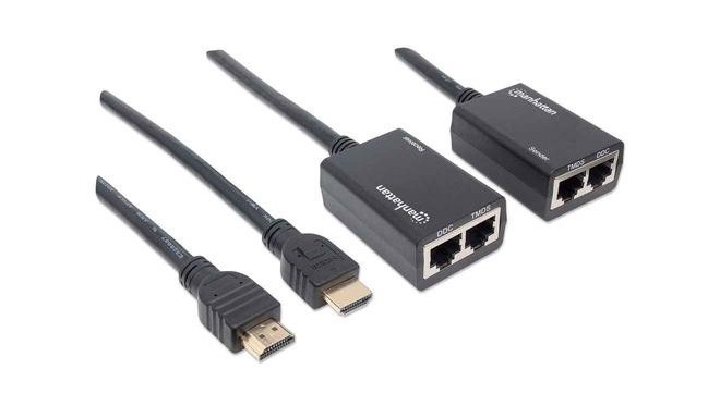 Manhattan 1080p HDMI over Ethernet Extender with Integrated Cables, Distances up to 30m with 2x Cat5