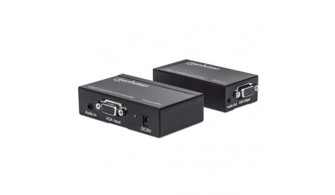 Manhattan VGA Cat5/5e/6 Extender, Extends video and audio signals up to 300m, Black, Three Year Warr