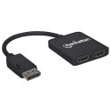 Manhattan DisplayPort 1.2 to 2-Port HDMI Splitter Hub with MST, 4K@30Hz, USB-A Powered, Video Wall F