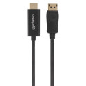 Manhattan DisplayPort 1.2 to HDMI Cable, 4K@60Hz, 1.8m, Male to Male, DP With Latch, Black, Not Bi-D