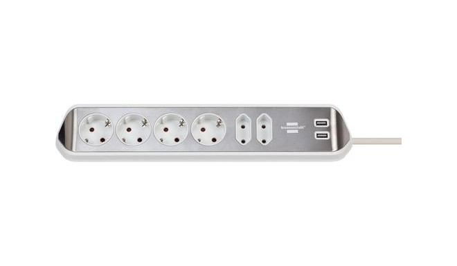 Brennenstuhl 1153590620 power extension 2 m 6 AC outlet(s) Indoor Silver, White