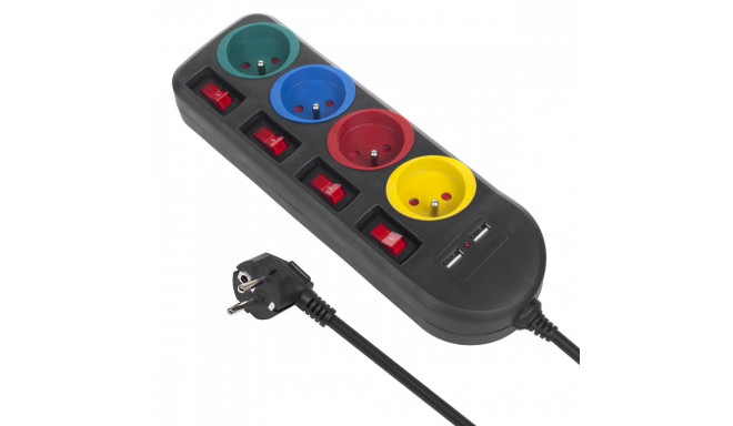 Power strip 4 sockets 2xUSB Maclean MCE229B