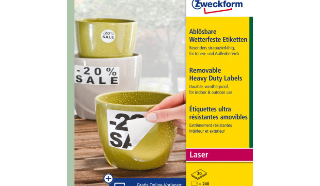 Kleebisetikett polüesterkilest ilmastikukindel AVERY Zweckform 99,1x67,7mm 20l pakis eemaldatava lii