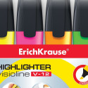 Highlighter  ErichKrause® Visioline V-12, colors: orange, pink, green, yellow (pouch 4 pcs.)