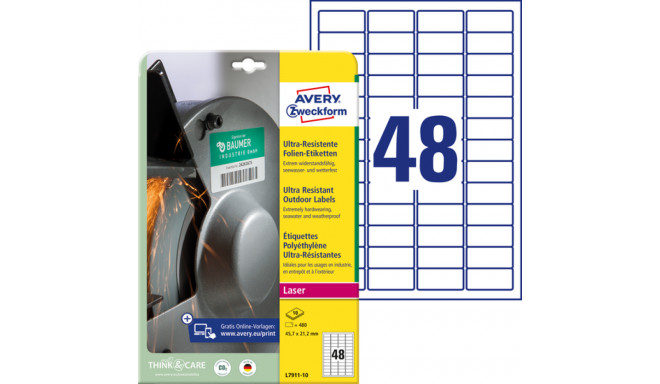 Kleebisetikett AVERY Zweckform 45,7x21,2mm 10 lehte ultra vastupidavad (L7911-10)