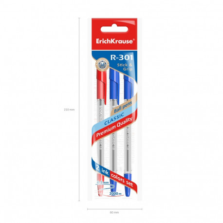 Ballpoint pen ErichKrause® R-301 Classic Stick&Grip 1.0, ink color: blue (box 50 pcs.)