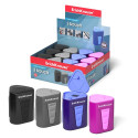 Plastic sharpener ErichKrause® 3-Touch with container and lid, color: assorted (box 12 pcs.)